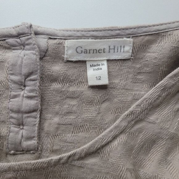 Garnett‎ Hill Dress Tan Midi Womens Size 12 Embossed Tie Sleeves - Picture 7 of 11